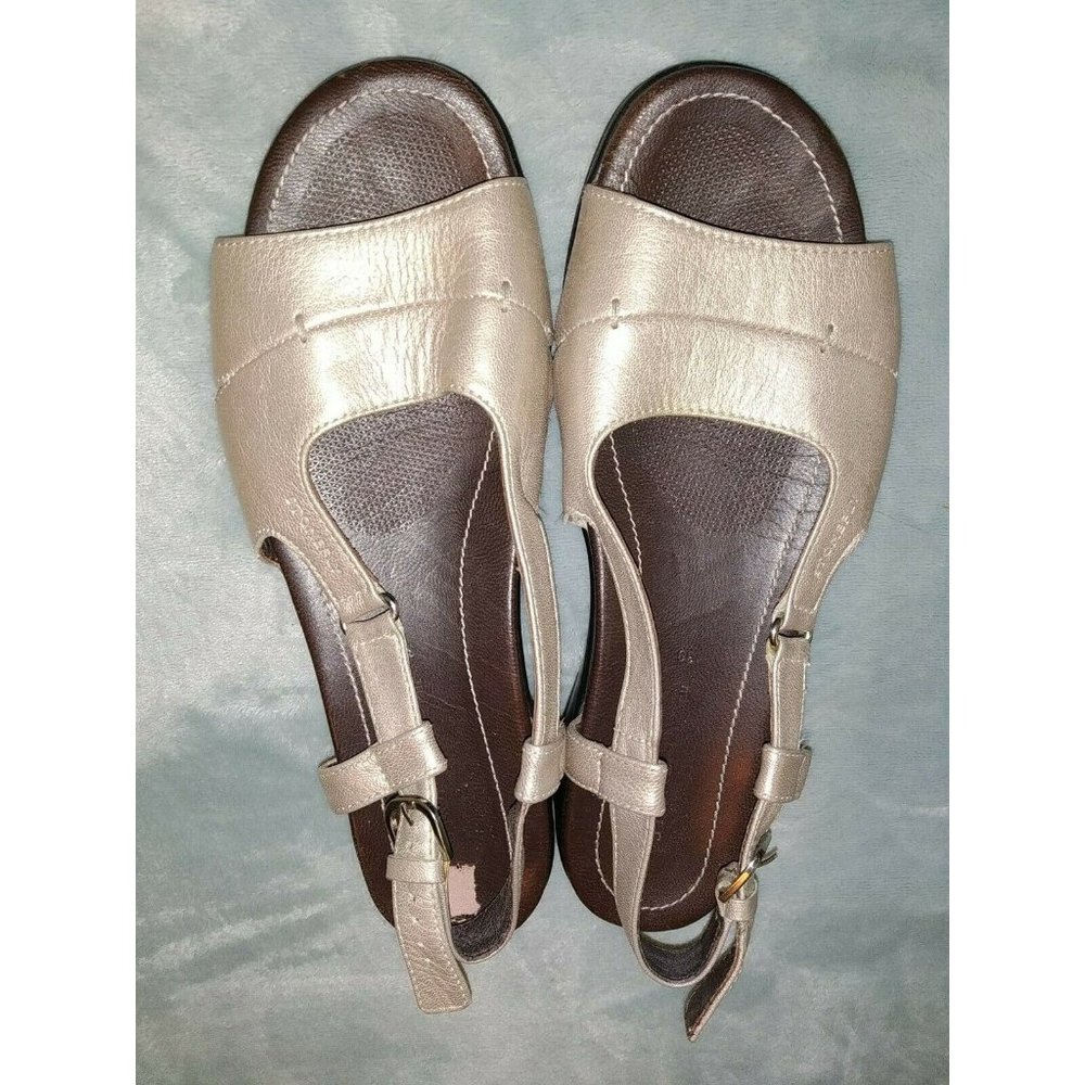 STONEFLY US 8M/ EU 39 Shiny Gold Leather Slingback Open Toe Sandals